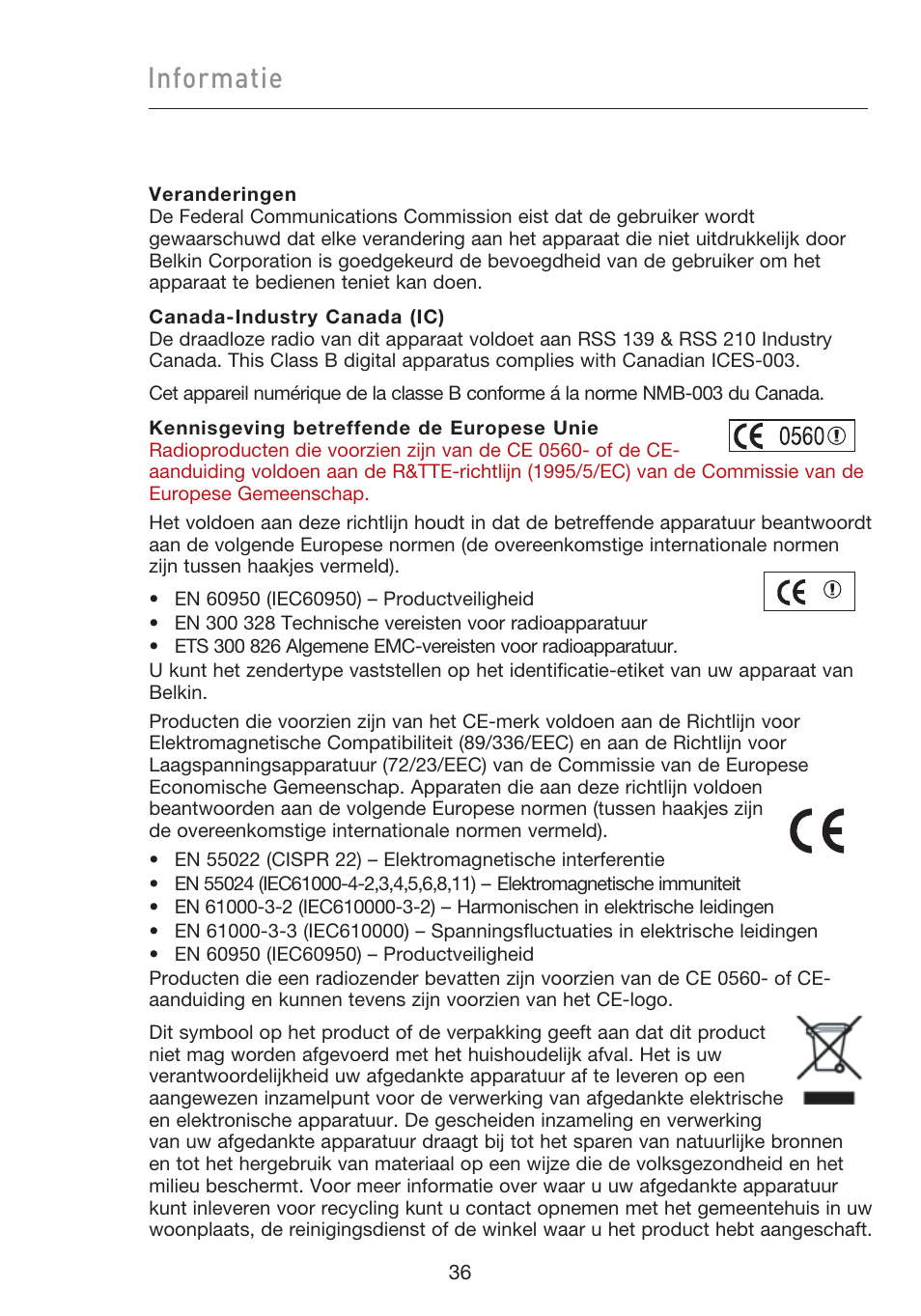 Informatie | Belkin F5D9050UK User Manual | Page 163 / 251