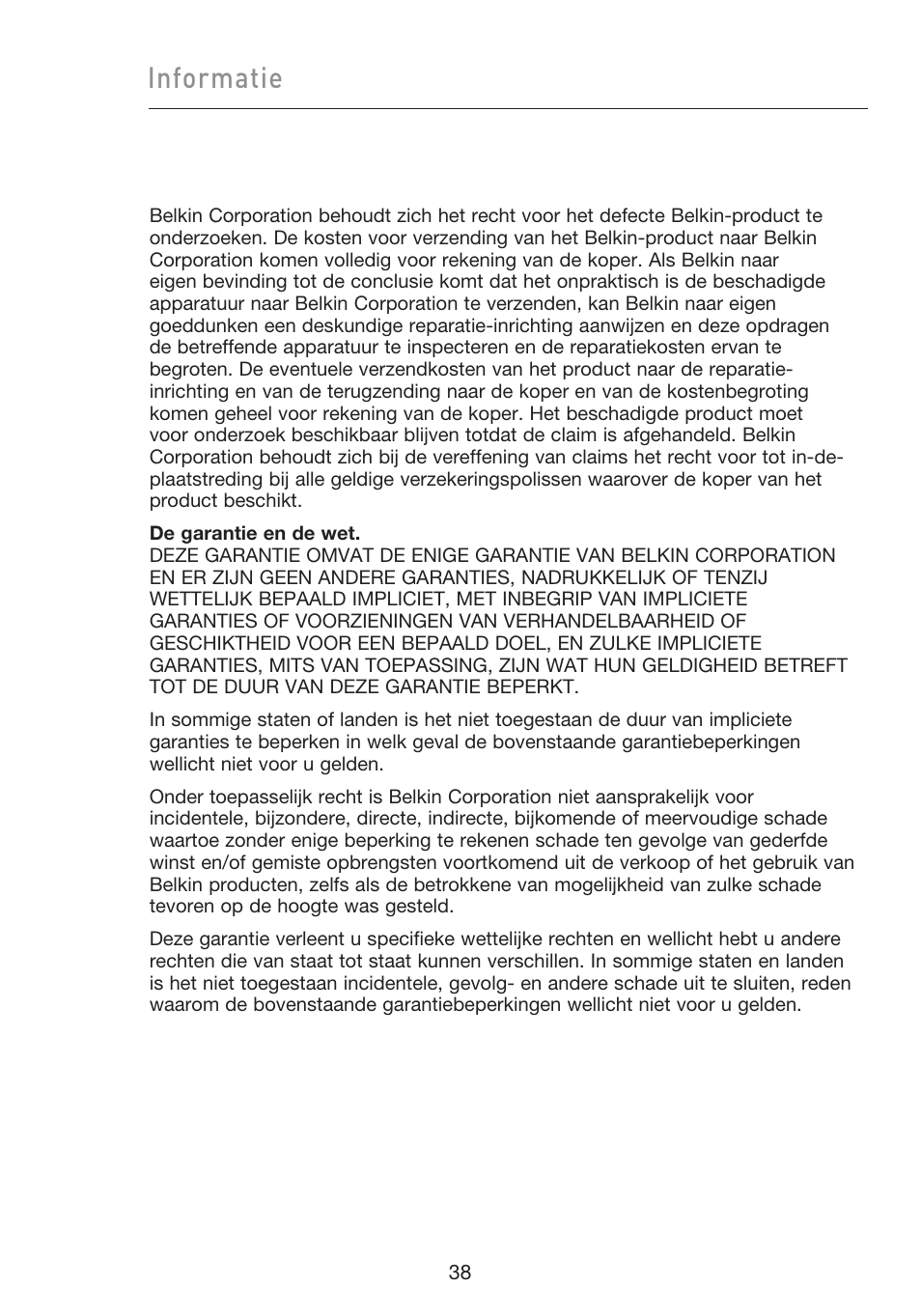 Informatie | Belkin F5D9050UK User Manual | Page 165 / 251