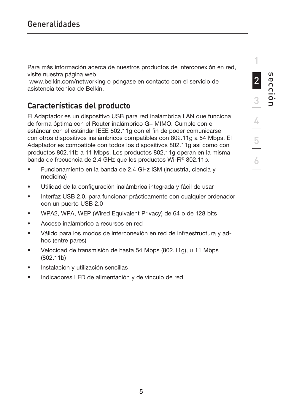 Se cc ió n, Introducción, Generalidades | Belkin F5D9050UK User Manual | Page 174 / 251