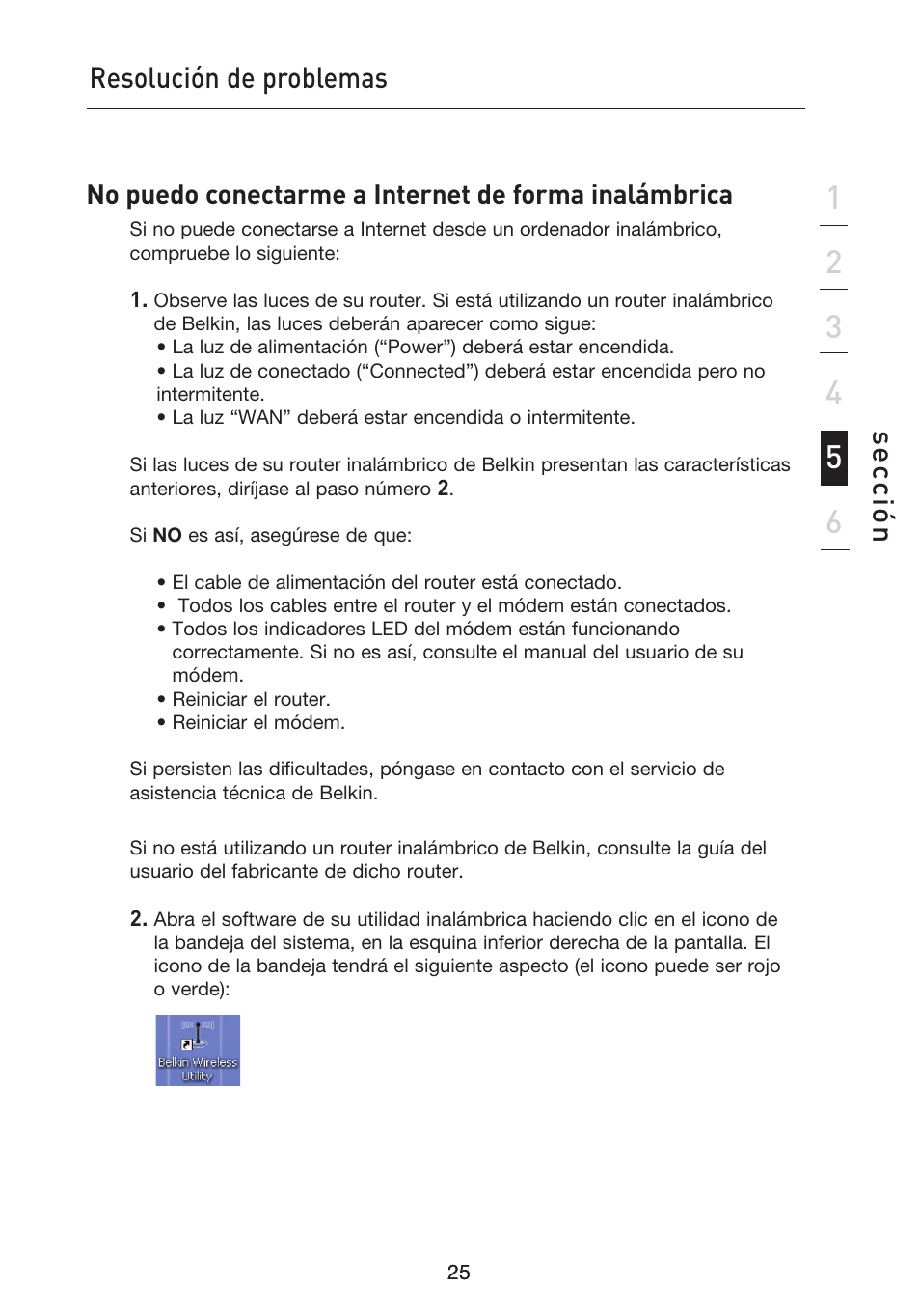 Resolución de problemas, Se cc ió n | Belkin F5D9050UK User Manual | Page 194 / 251