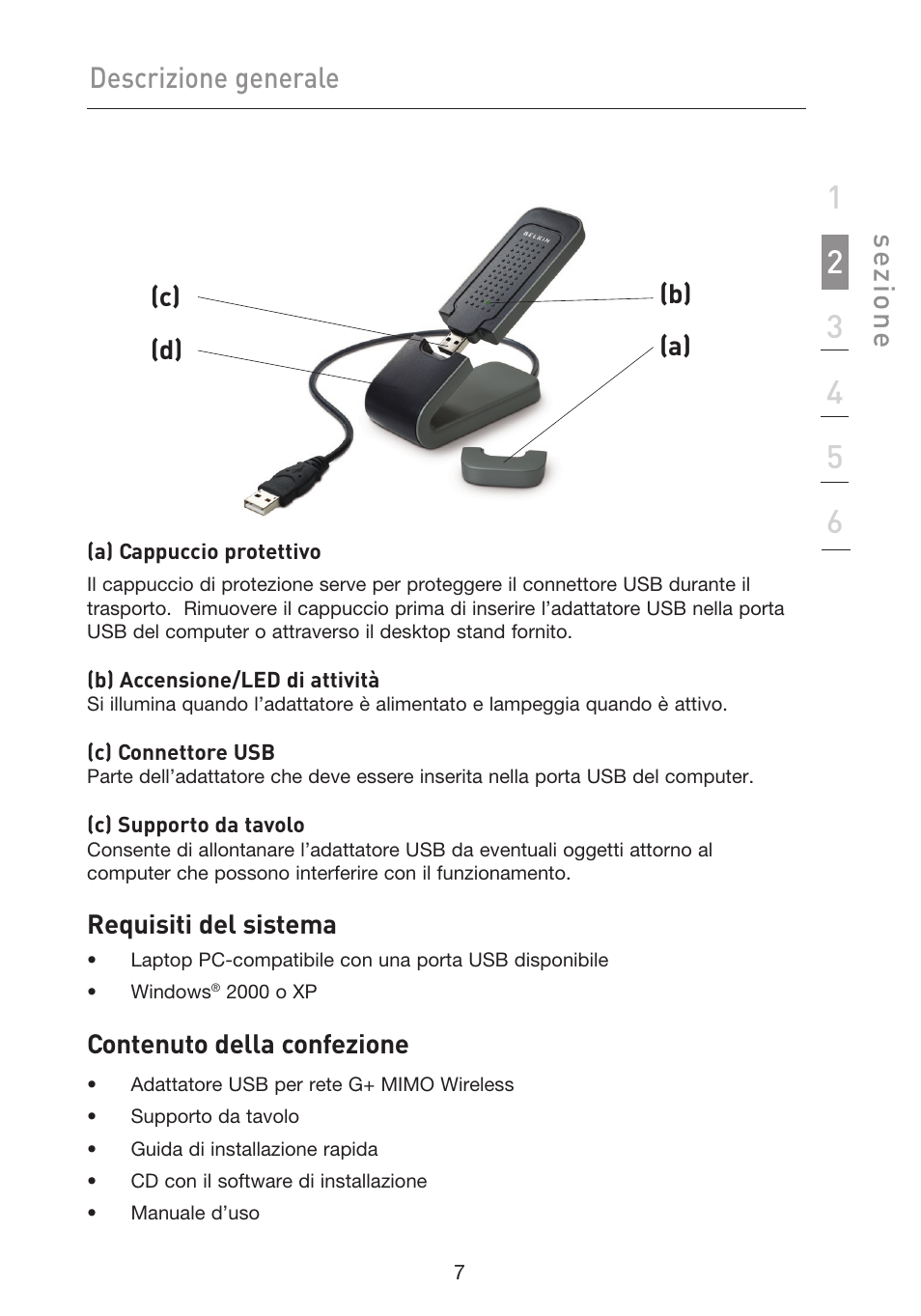 Se zio n e, Descrizione generale | Belkin F5D9050UK User Manual | Page 218 / 251