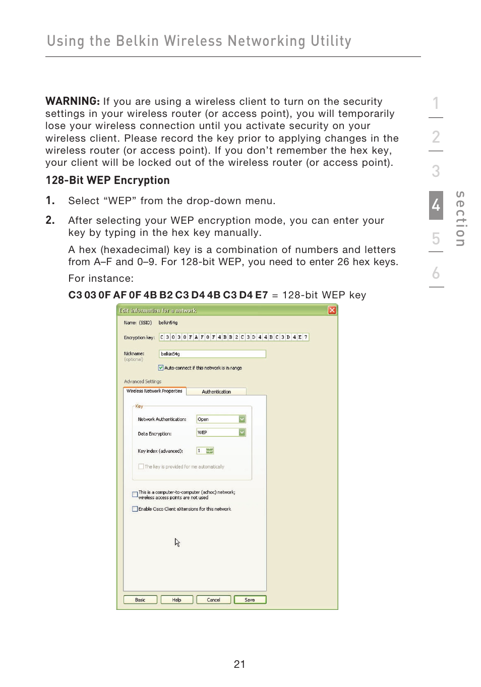 Using the belkin wireless networking utility, Se ct io n | Belkin F5D9050UK User Manual | Page 23 / 251