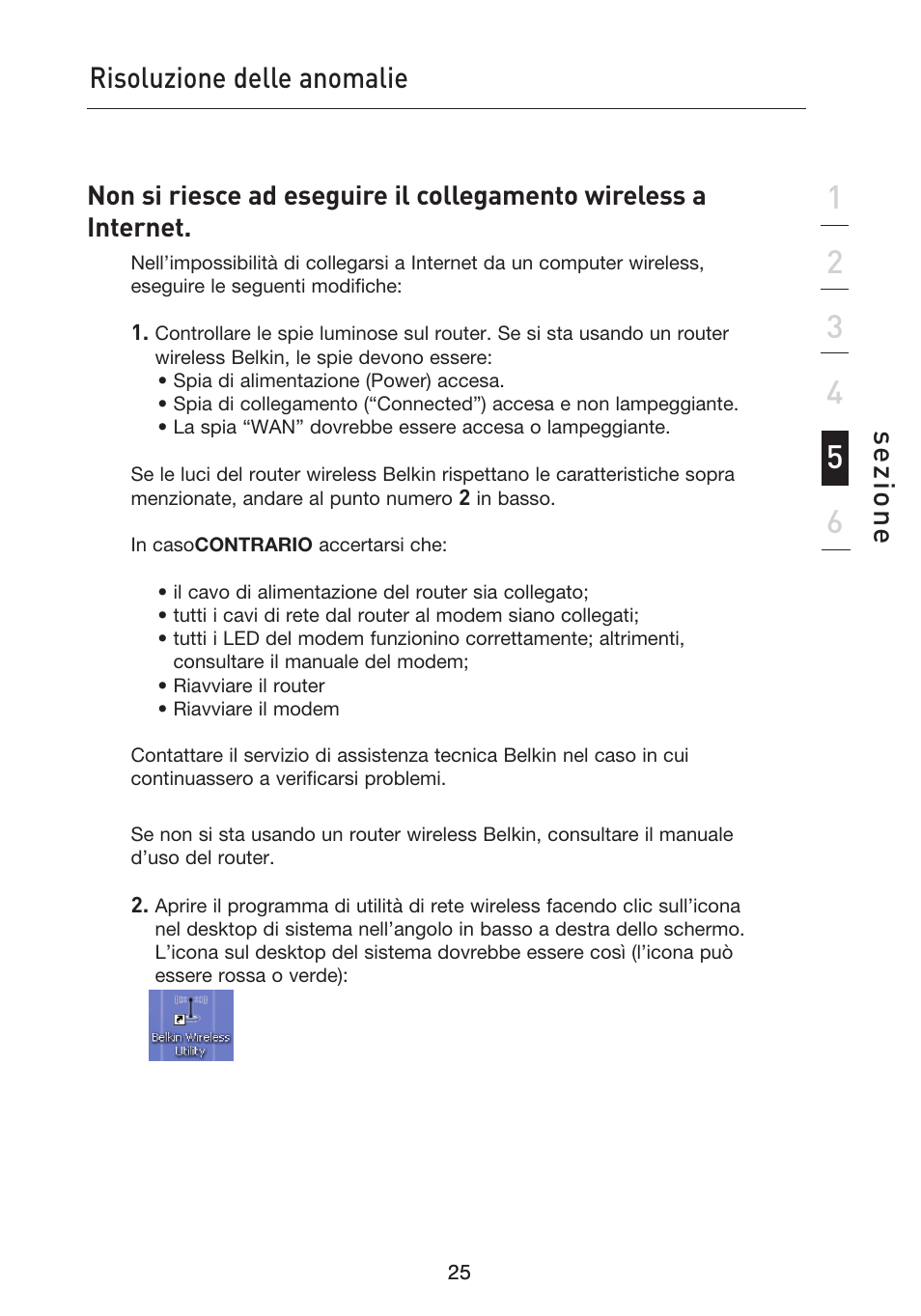 Risoluzione delle anomalie, Se zio n e | Belkin F5D9050UK User Manual | Page 236 / 251