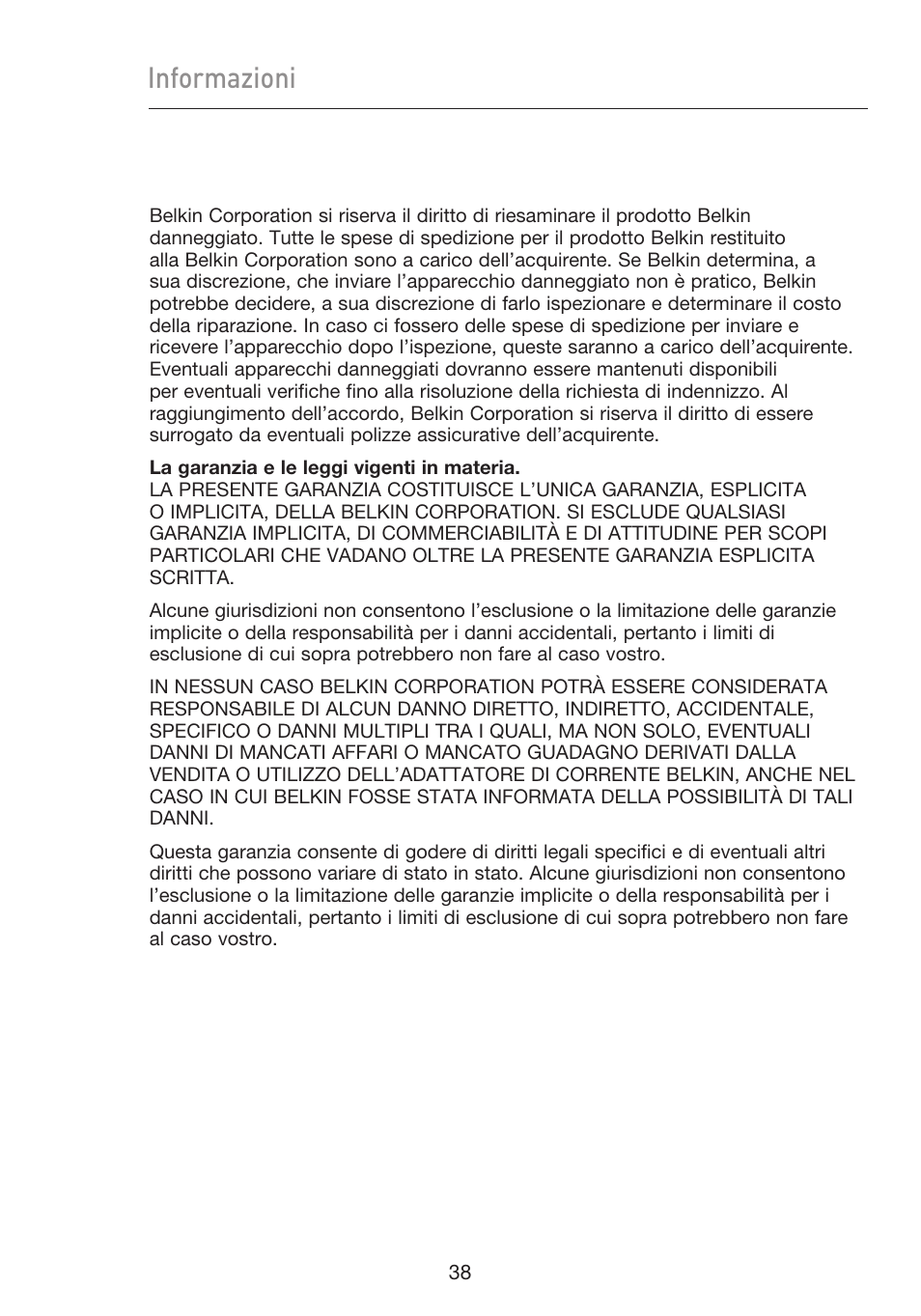 Informazioni | Belkin F5D9050UK User Manual | Page 249 / 251