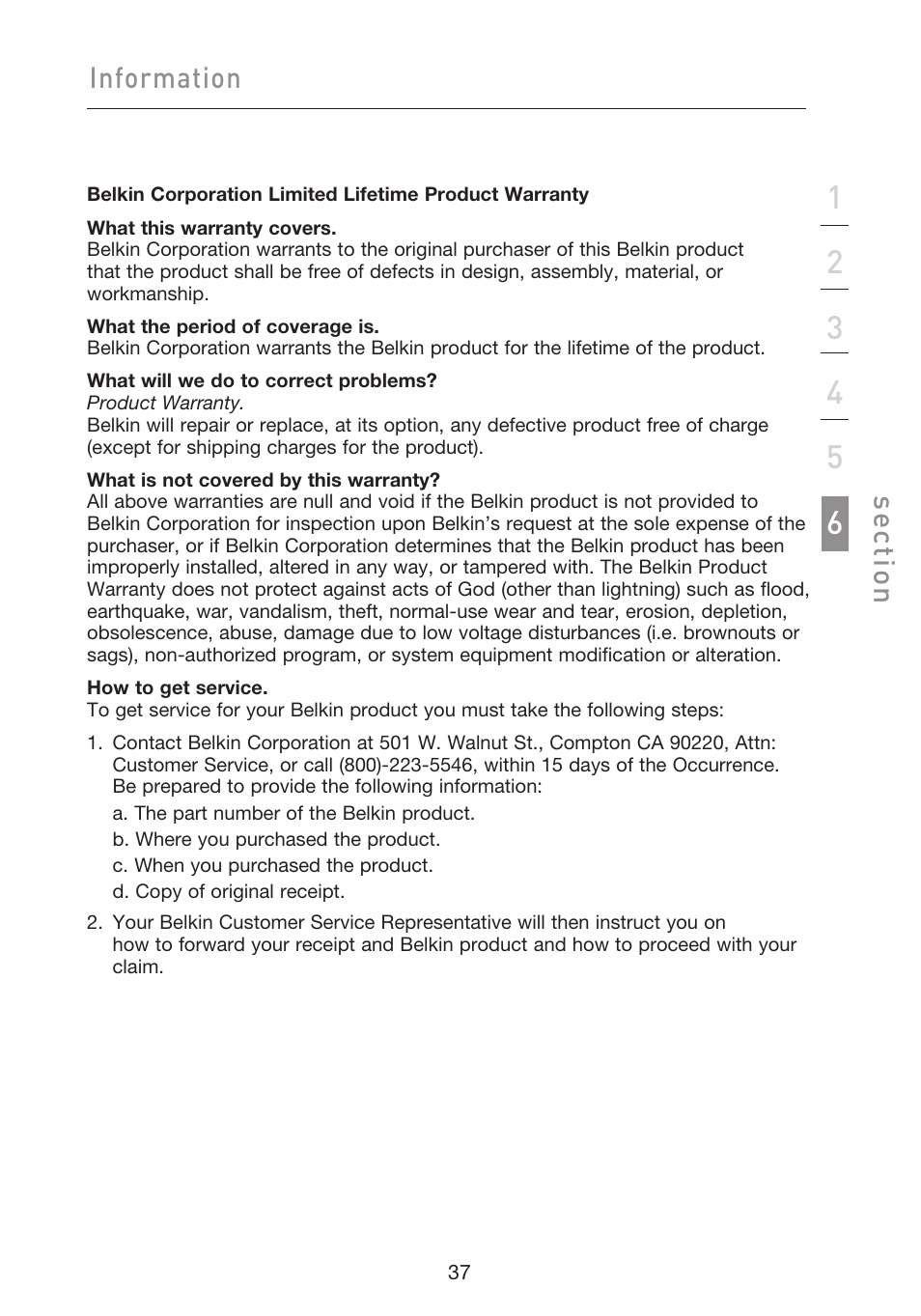 Information, Se ct io n | Belkin F5D9050UK User Manual | Page 39 / 251