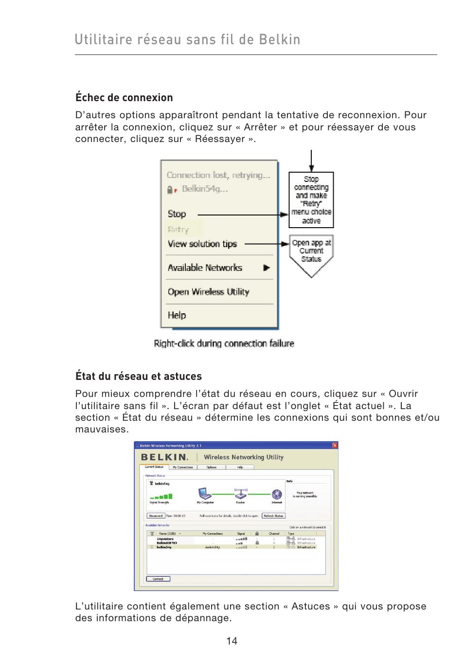 Utilitaire réseau sans fil de belkin | Belkin F5D9050UK User Manual | Page 58 / 251