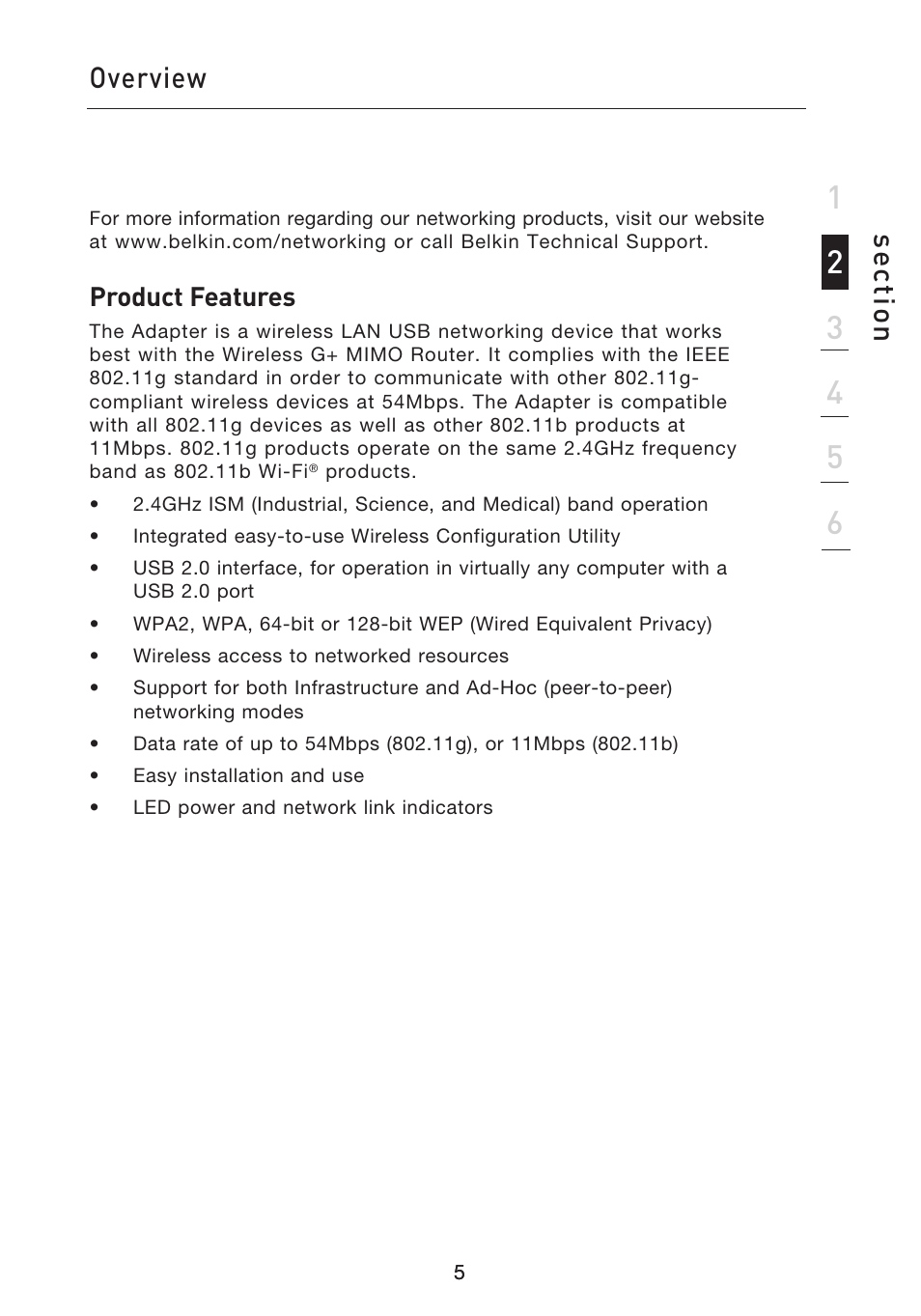 Se ct io n, Introduction, Overview | Belkin F5D9050UK User Manual | Page 7 / 251
