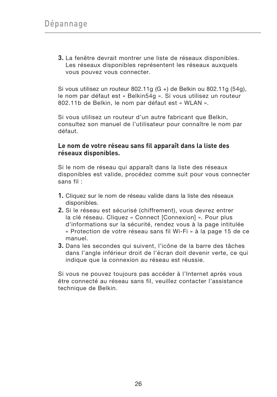 Dépannage | Belkin F5D9050UK User Manual | Page 70 / 251