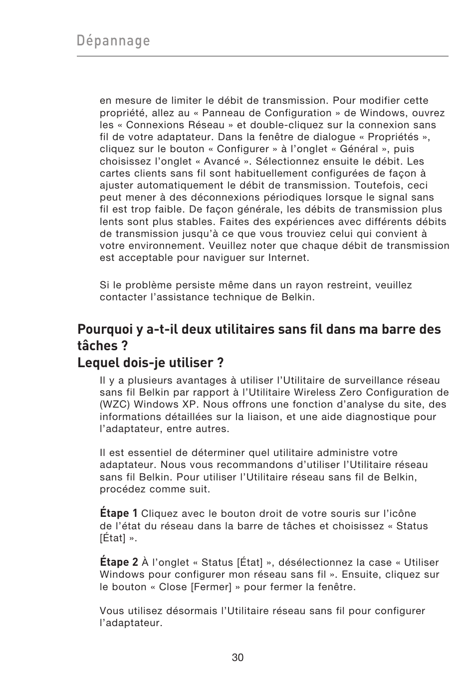 Dépannage | Belkin F5D9050UK User Manual | Page 74 / 251