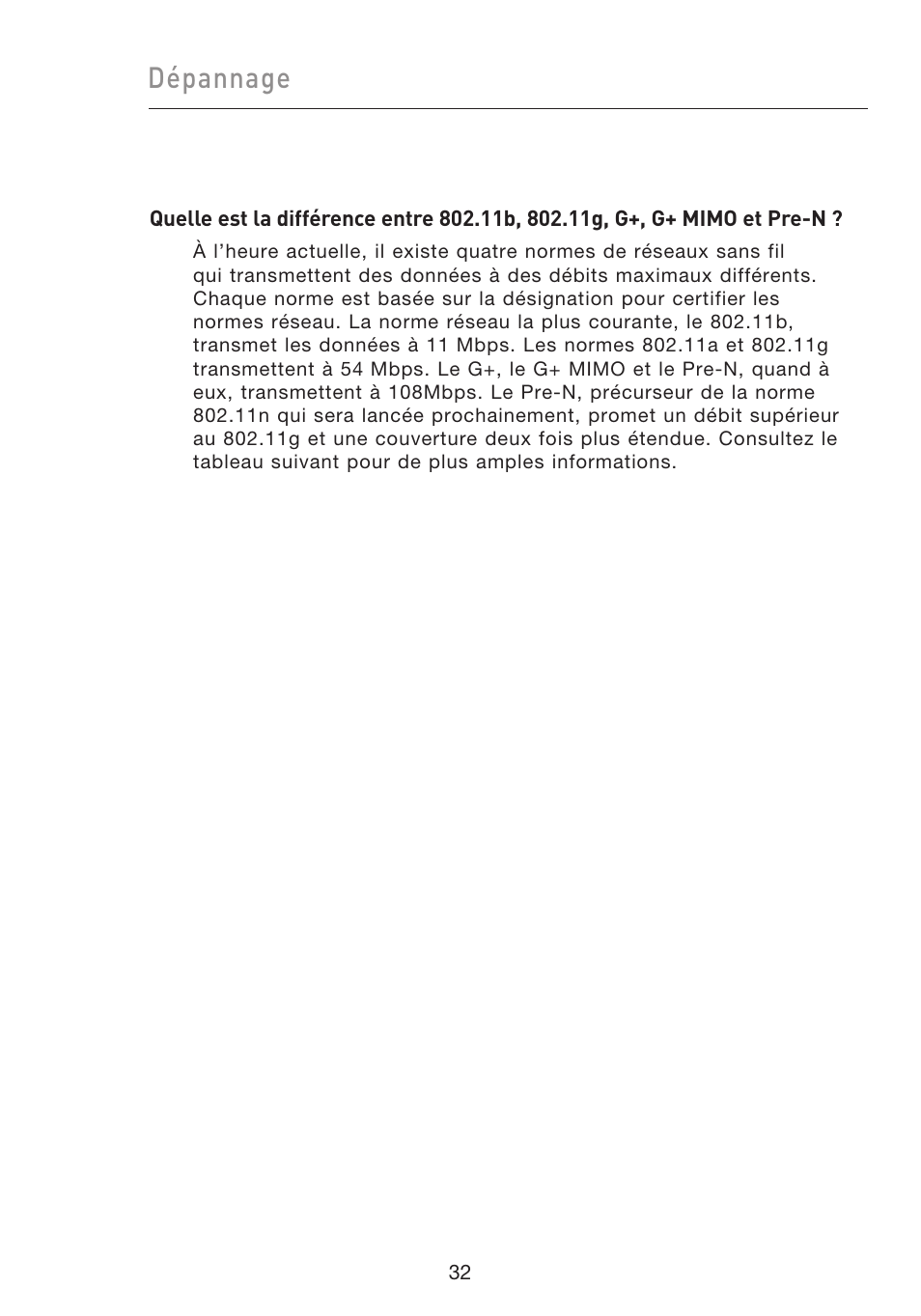Dépannage | Belkin F5D9050UK User Manual | Page 76 / 251
