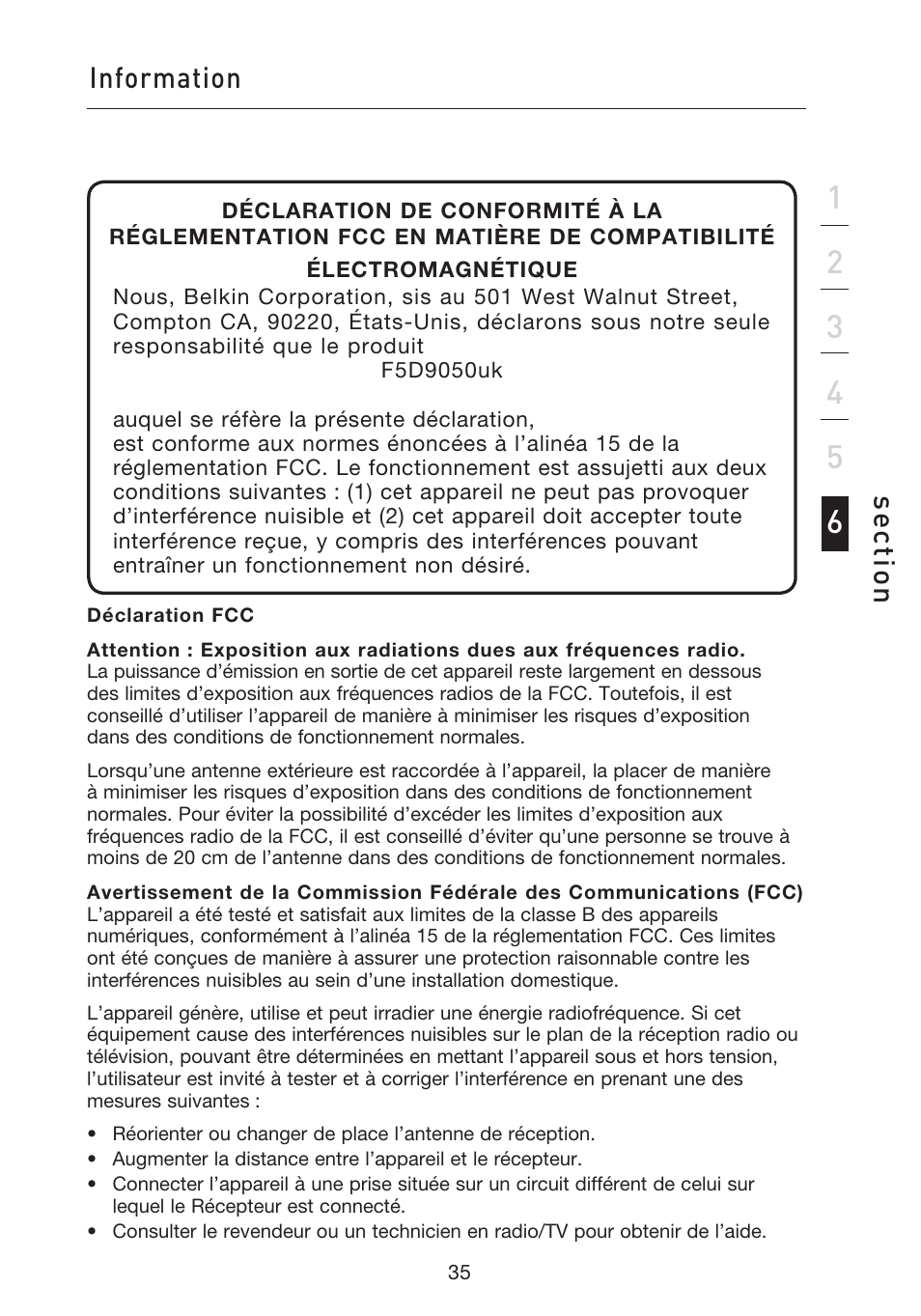 Information, Se ct io n | Belkin F5D9050UK User Manual | Page 79 / 251