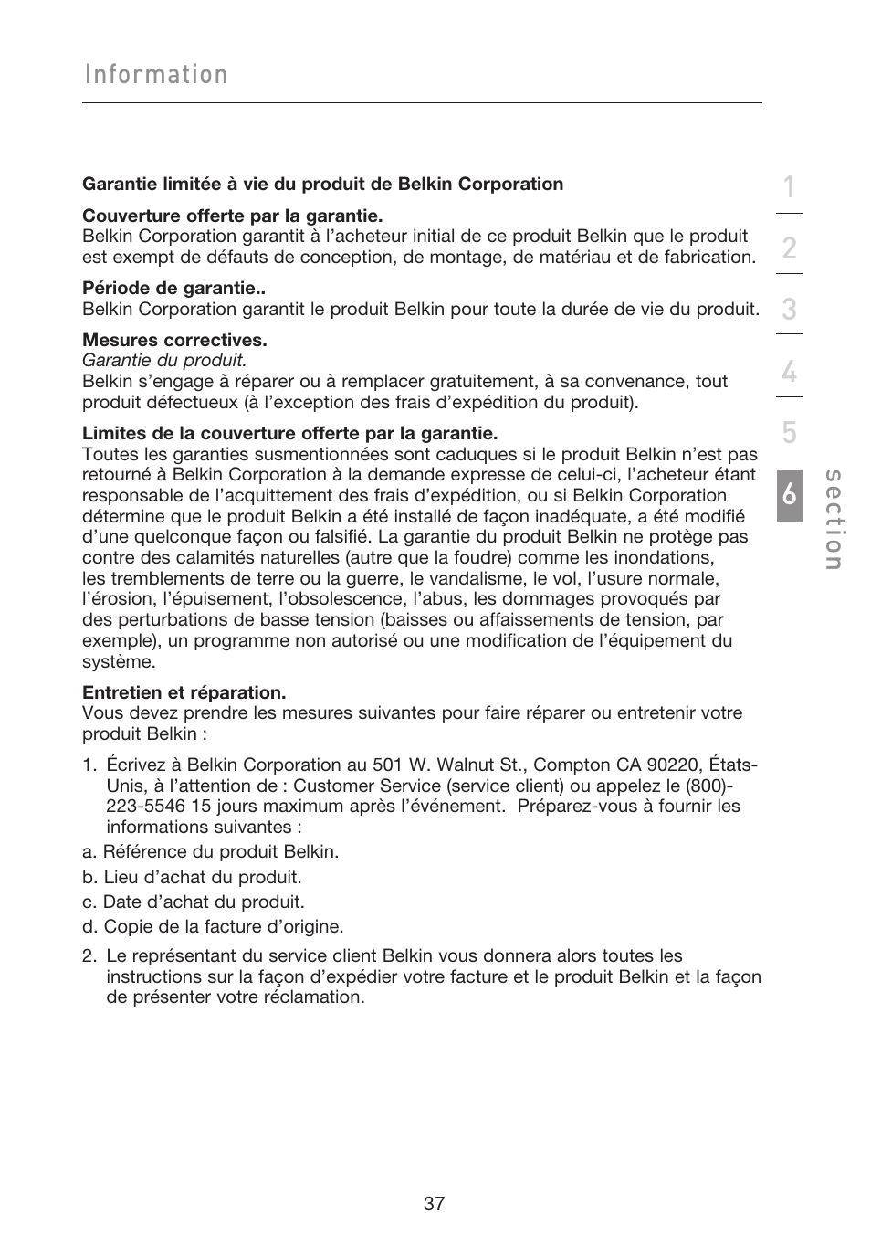 Information, Se ct io n | Belkin F5D9050UK User Manual | Page 81 / 251
