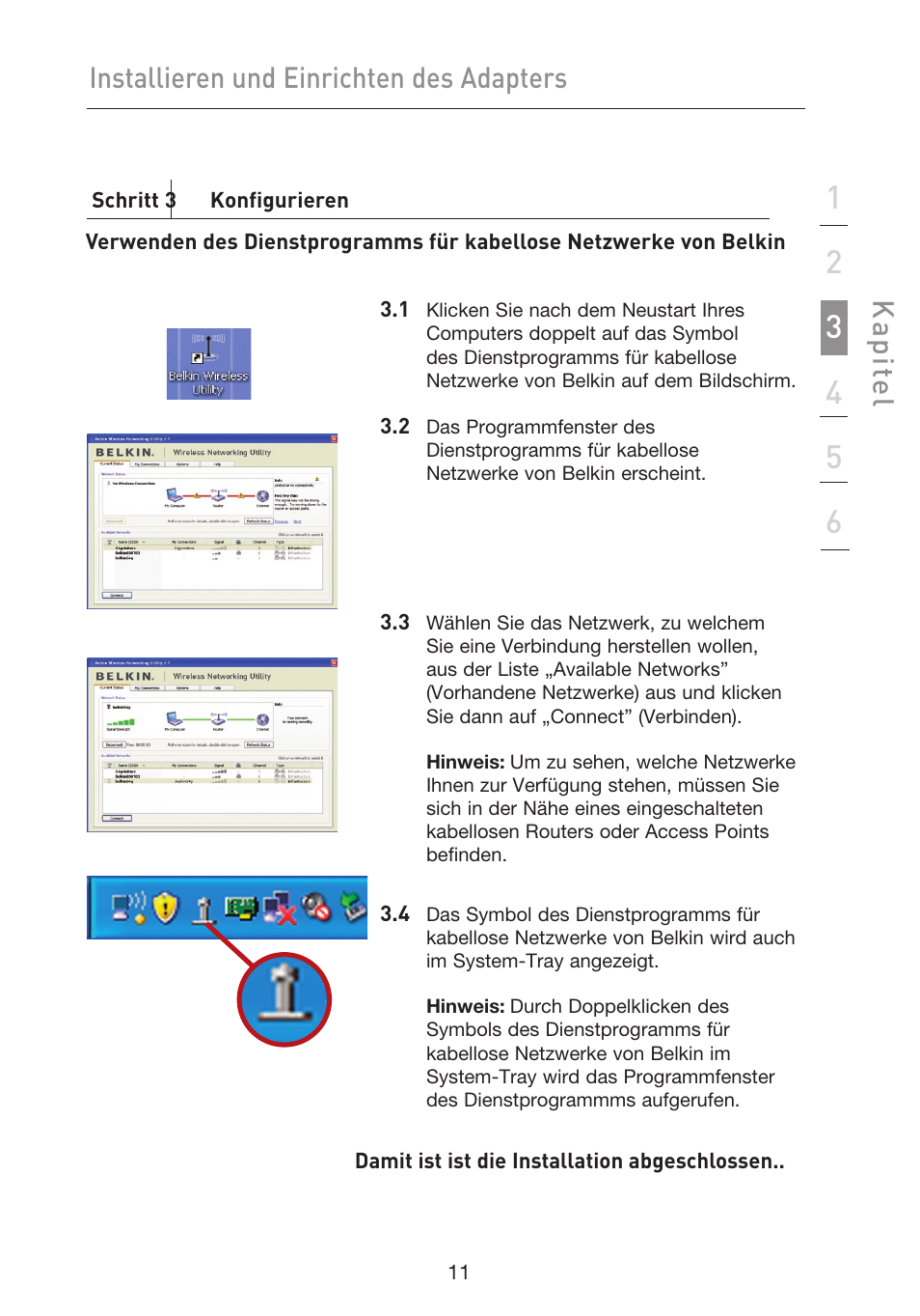 Installieren und einrichten des adapters, Kap ite l | Belkin F5D9050UK User Manual | Page 97 / 251