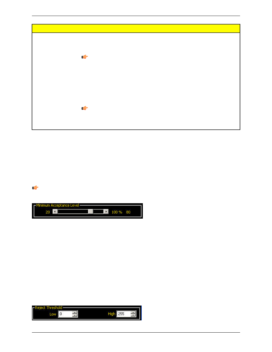 Minimum acceptance level, Reject threshold | Banner PresencePLUS P4 COLOR Series User Manual | Page 154 / 384