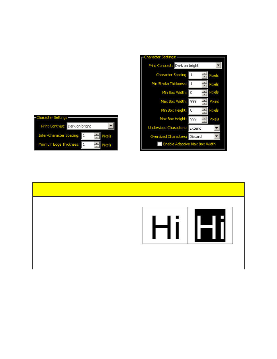 Character settings calibration | Banner PresencePLUS P4 COLOR Series User Manual | Page 231 / 384