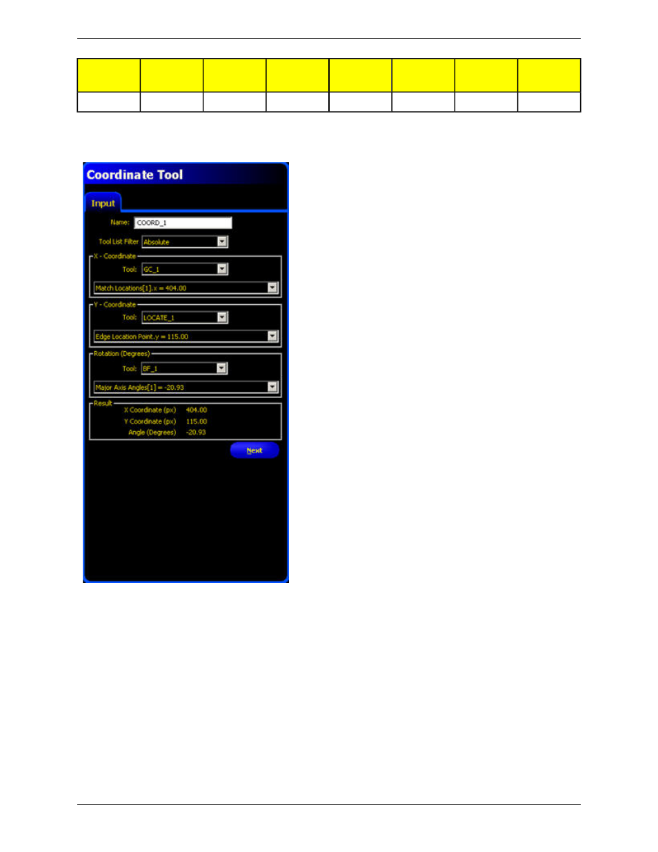 Coordinate tool inputs | Banner PresencePLUS P4 COLOR Series User Manual | Page 260 / 384