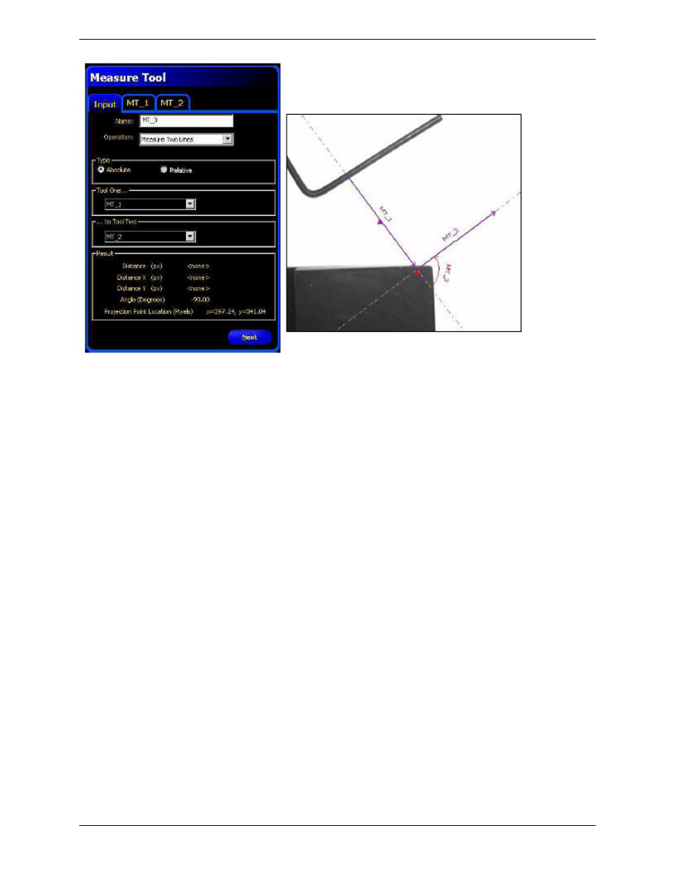 How the tool measures a line and a point | Banner PresencePLUS P4 COLOR Series User Manual | Page 276 / 384