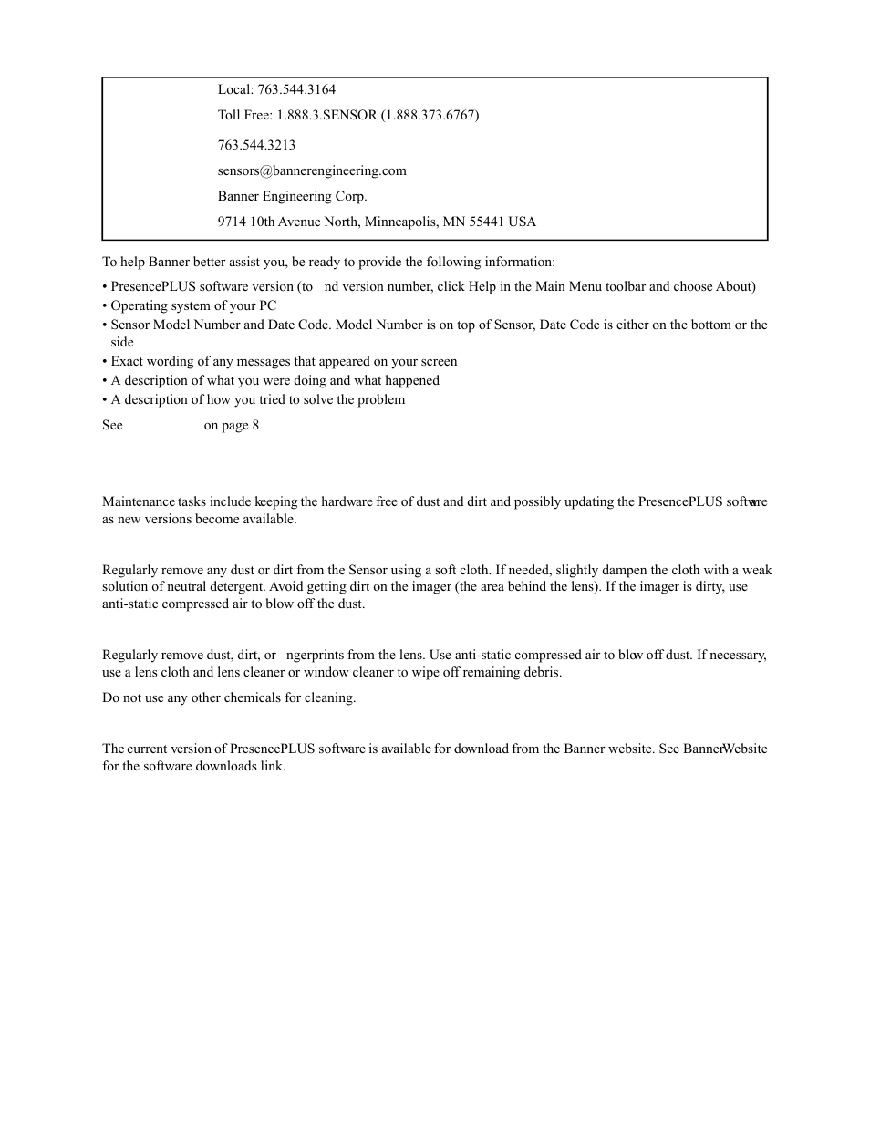 2 maintenance | Banner PresencePLUS P4 COLOR Series User Manual | Page 8 / 384