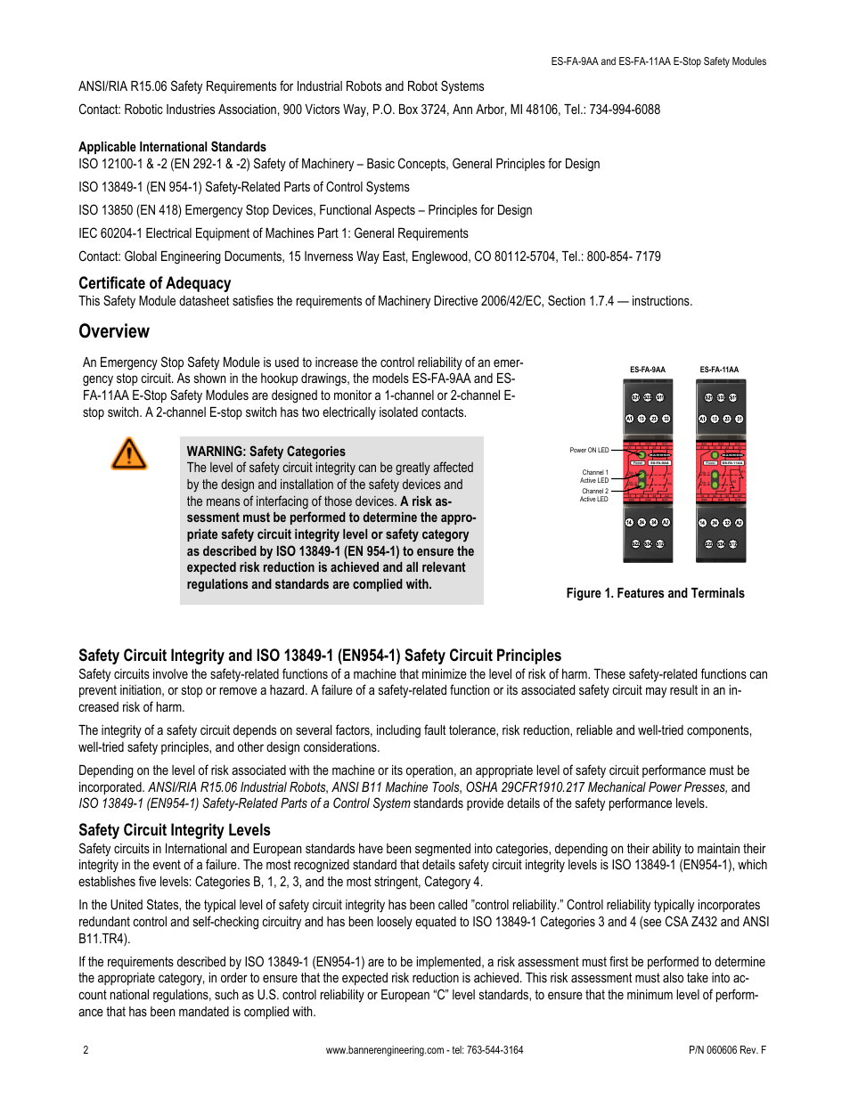 Overview, Certificate of adequacy, Safety circuit integrity levels | Banner ES-FA-6G Safety Module User Manual | Page 2 / 13