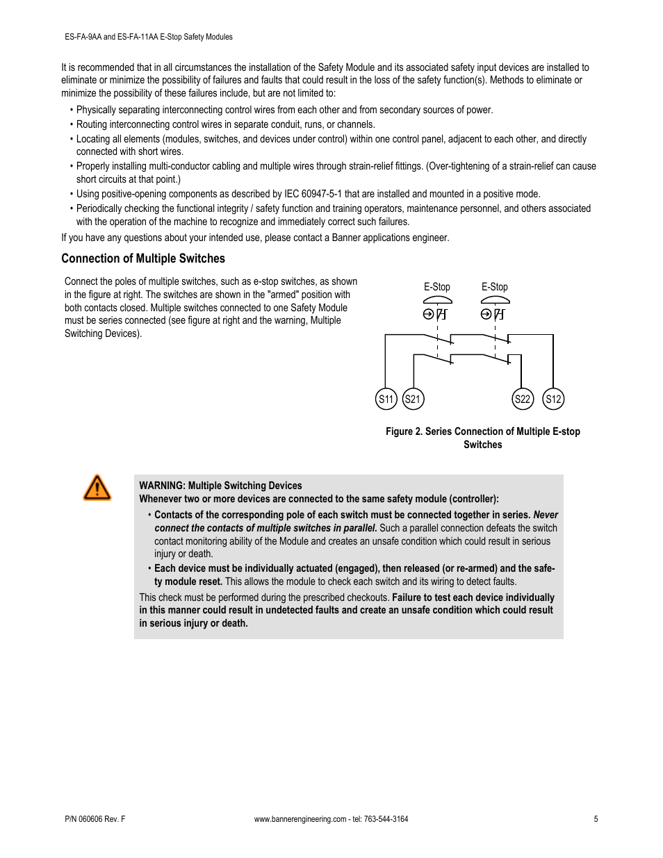 Connection of multiple switches | Banner ES-FA-6G Safety Module User Manual | Page 5 / 13