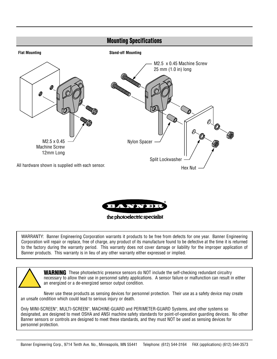 Q10 series, Mounting specifications | Banner Q10 Series User Manual | Page 4 / 4