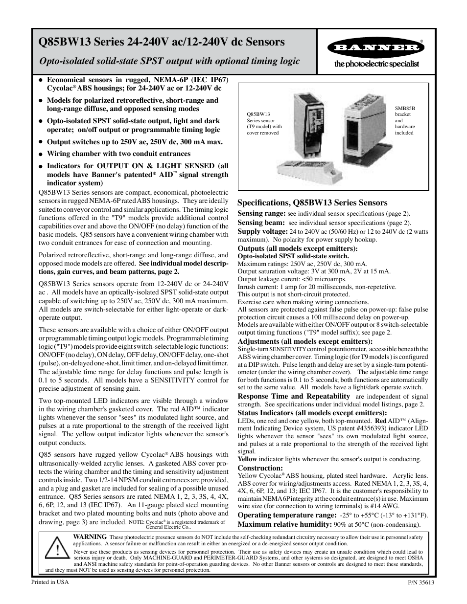 Banner Q85 Series User Manual | 4 pages