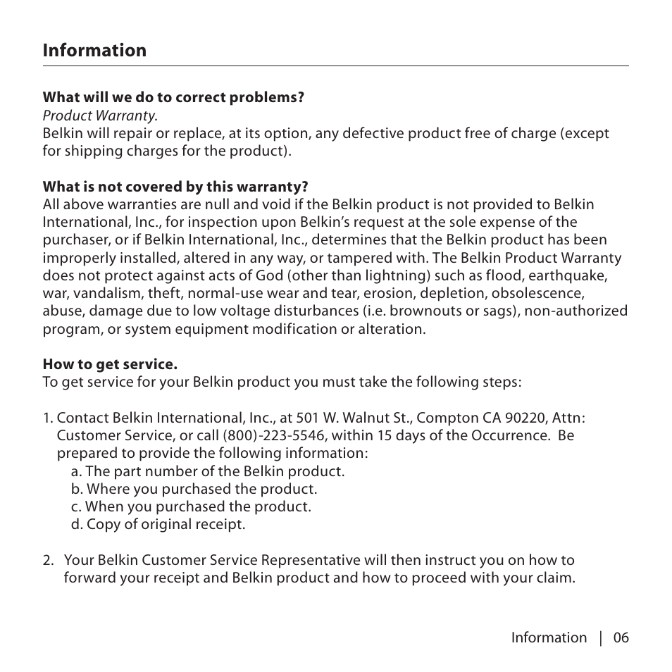Information | Belkin USP Plus Hub F5U307 User Manual | Page 9 / 12