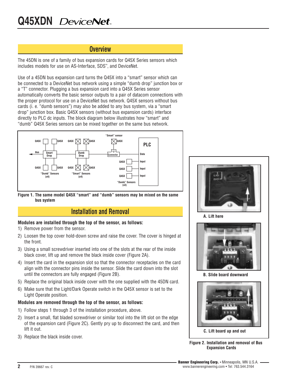 Q45xdn, Overview, Installation and removal | Banner Q45 Series User Manual | Page 2 / 4