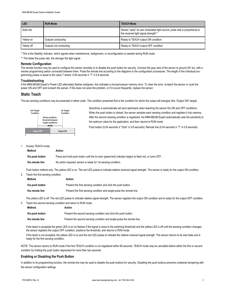 Static teach | Banner MINI-BEAM Expert Series User Manual | Page 3 / 6