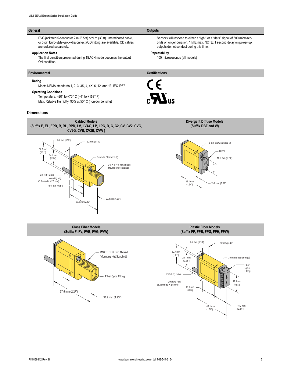Dimensions | Banner MINI-BEAM Expert Series User Manual | Page 5 / 6