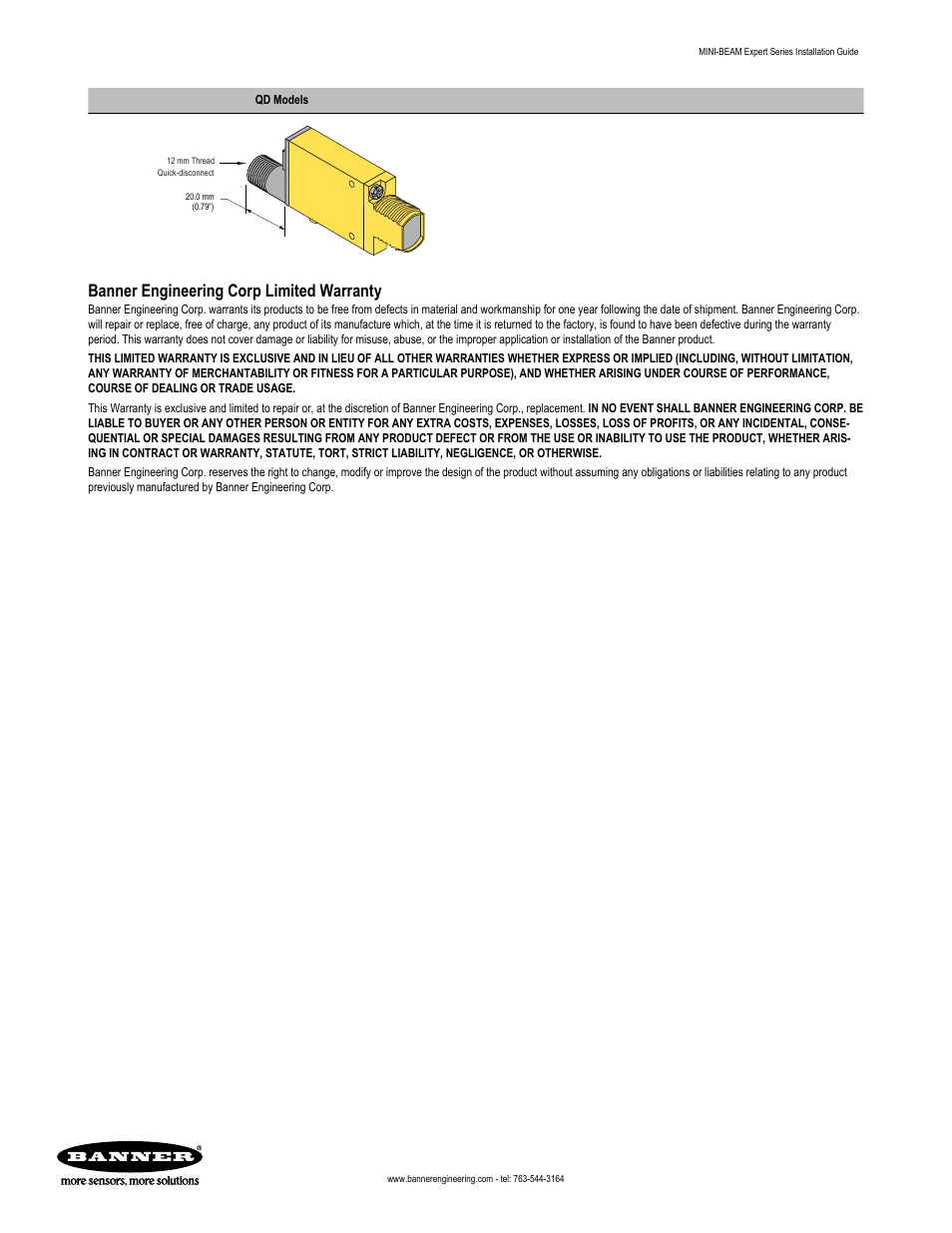 Banner engineering corp limited warranty | Banner MINI-BEAM Expert Series User Manual | Page 6 / 6