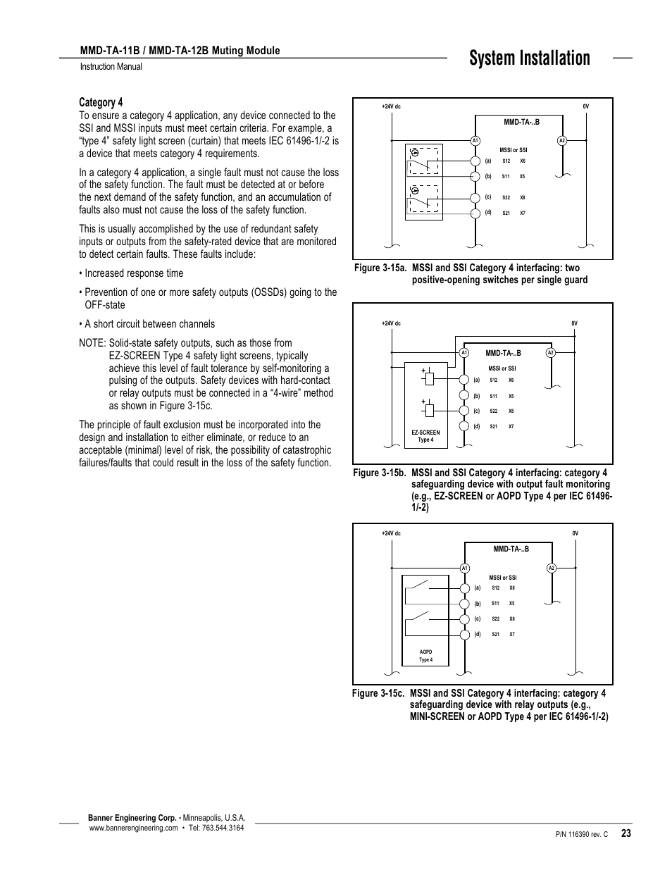 System installation, Category 4, Mmd-ta-11b / mmd-ta-12b muting module | Banner MMD-TA-11B Muting Modules User Manual | Page 25 / 60