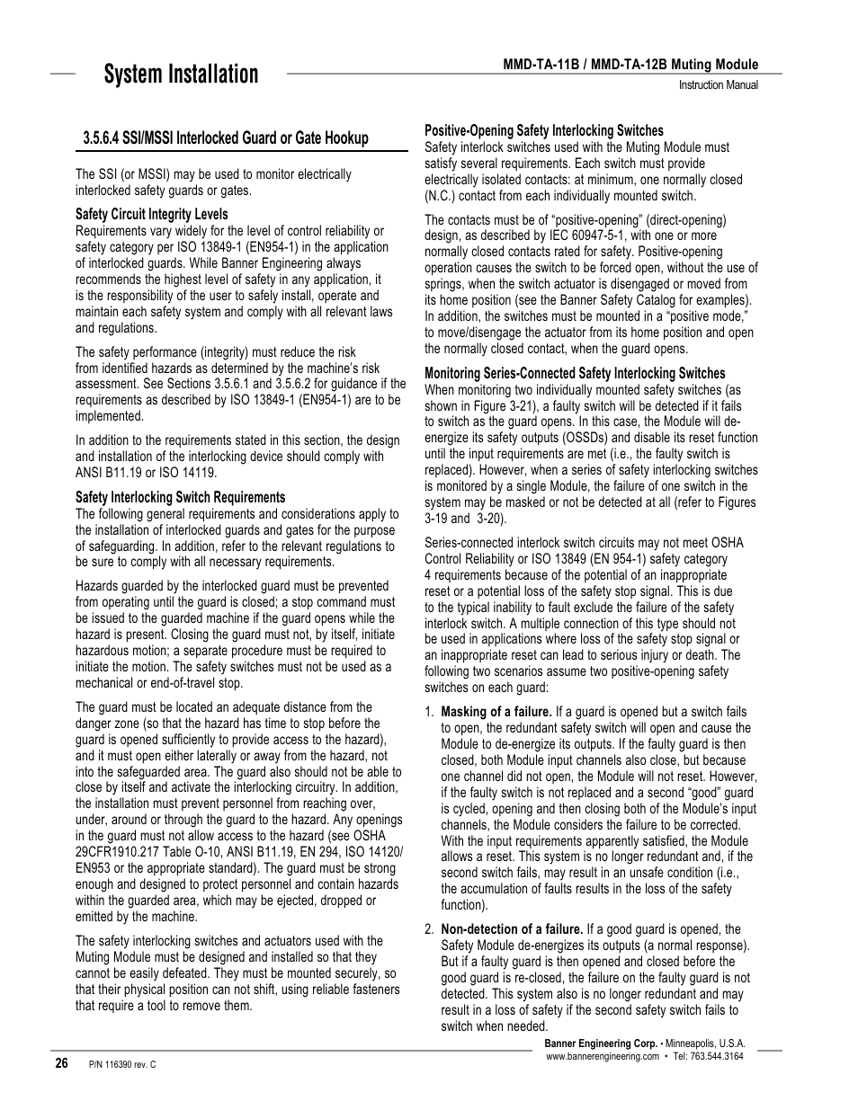 System installation, 4 ssi/mssi interlocked guard or gate hookup | Banner MMD-TA-11B Muting Modules User Manual | Page 28 / 60