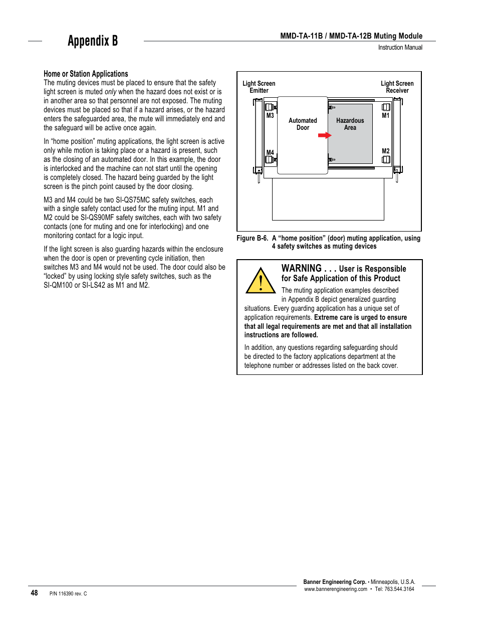 Appendix b, Warning | Banner MMD-TA-11B Muting Modules User Manual | Page 50 / 60
