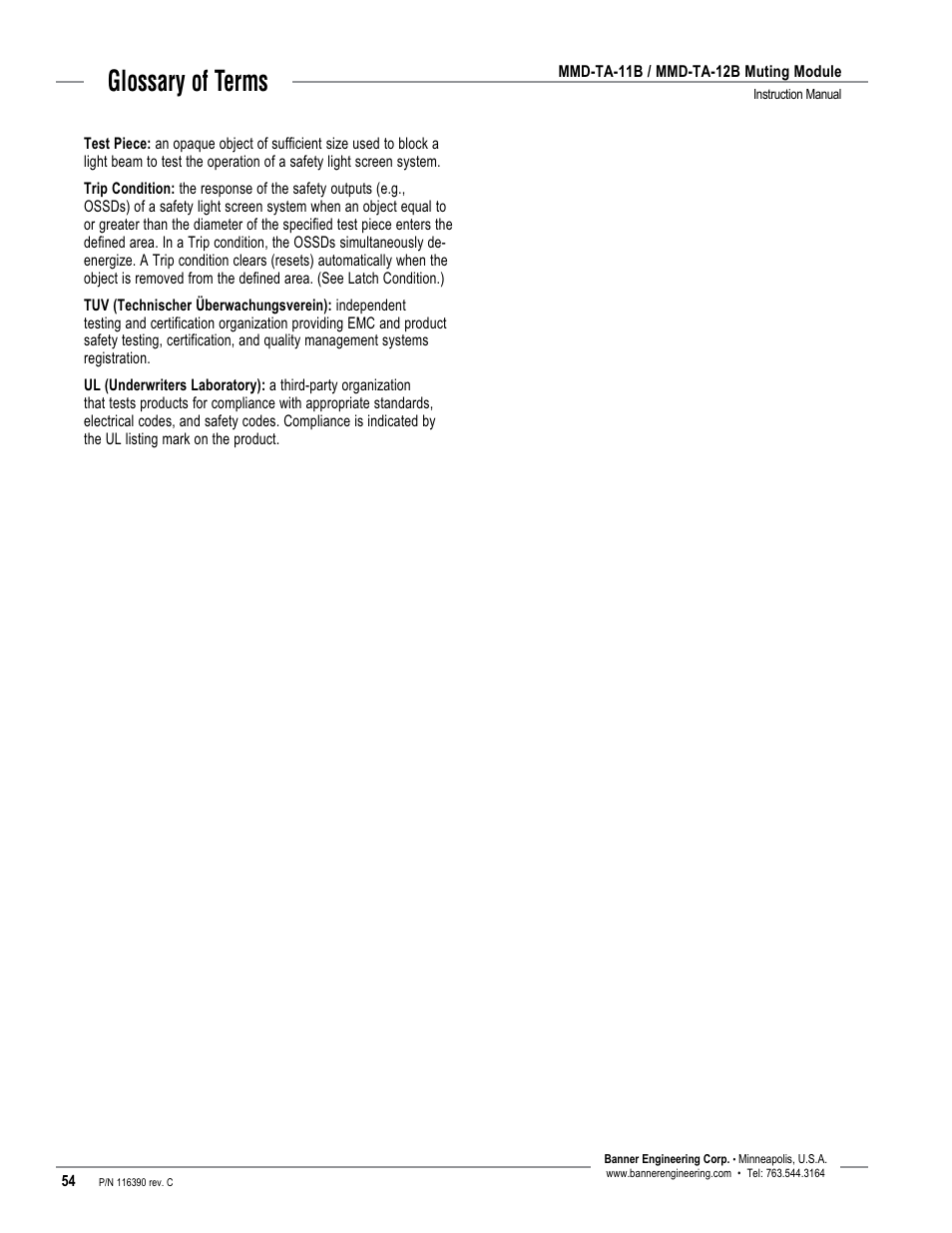 Glossary of terms | Banner MMD-TA-11B Muting Modules User Manual | Page 56 / 60