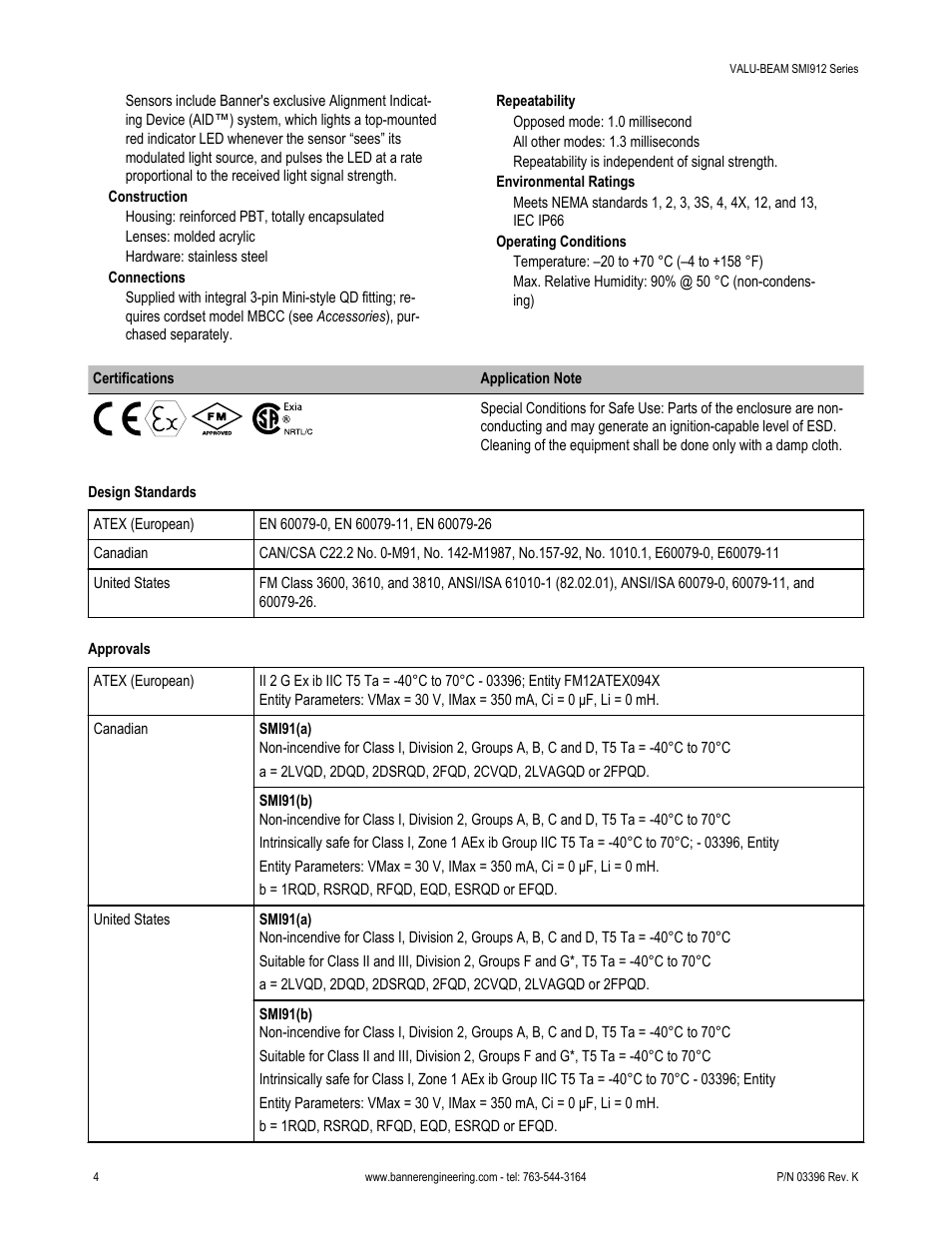 Banner VALU-BEAM SMI912 Series—Intrinsically Safe User Manual | Page 4 / 11