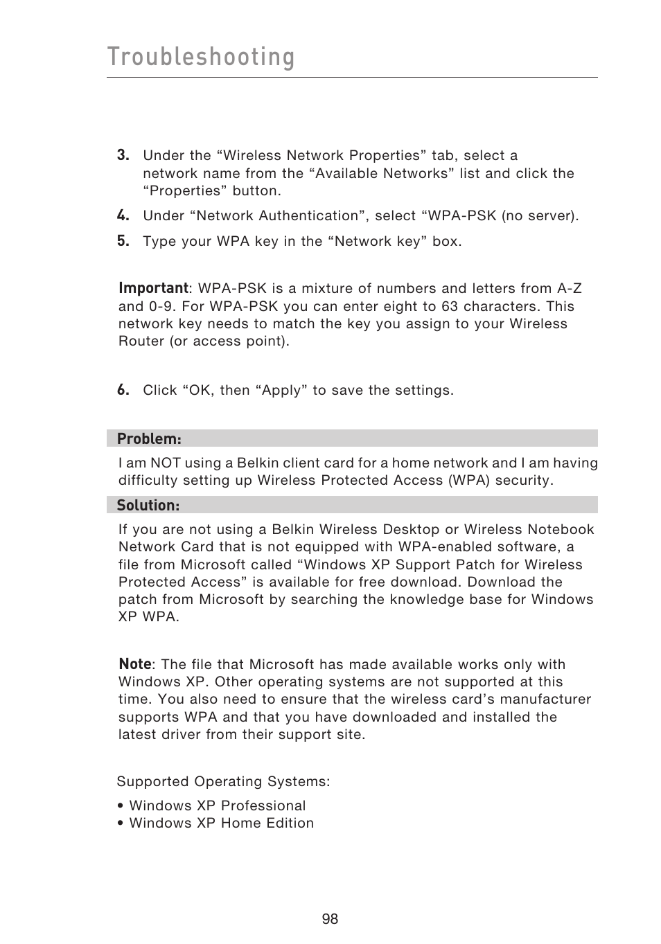 Troubleshooting | Belkin F5D9230UK4 User Manual | Page 100 / 667