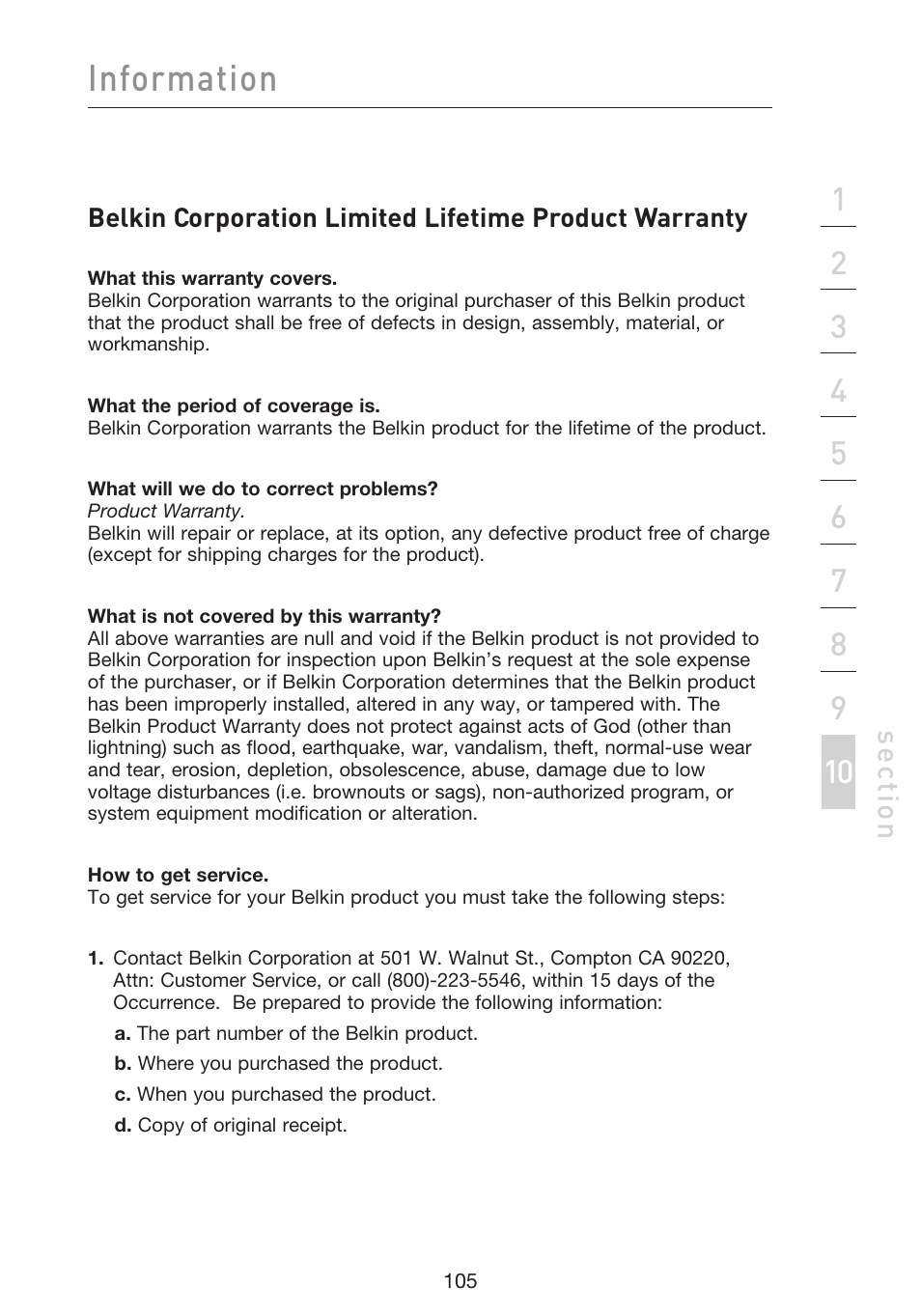 Information, Se ct io n | Belkin F5D9230UK4 User Manual | Page 107 / 667