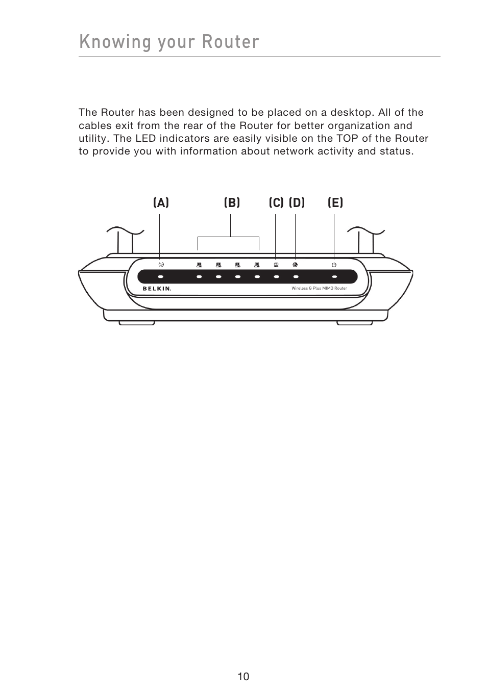 Knowing your router, B) (c) (d) (e) | Belkin F5D9230UK4 User Manual | Page 12 / 667