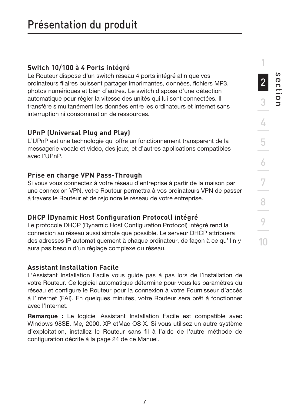 Présentation du produit | Belkin F5D9230UK4 User Manual | Page 121 / 667