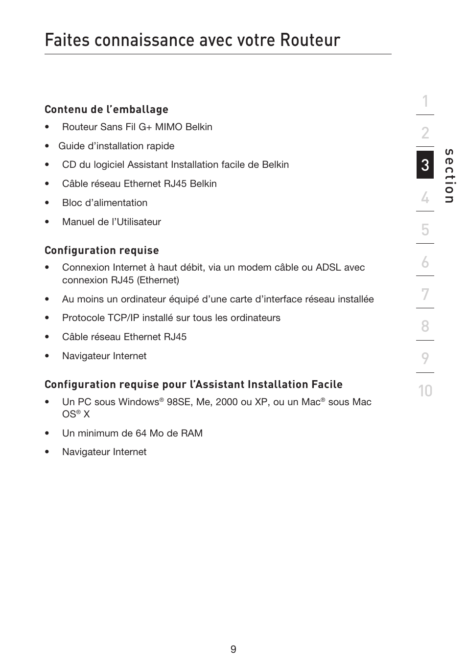 Faites connaissance avec votre routeur, Se ct io n | Belkin F5D9230UK4 User Manual | Page 123 / 667
