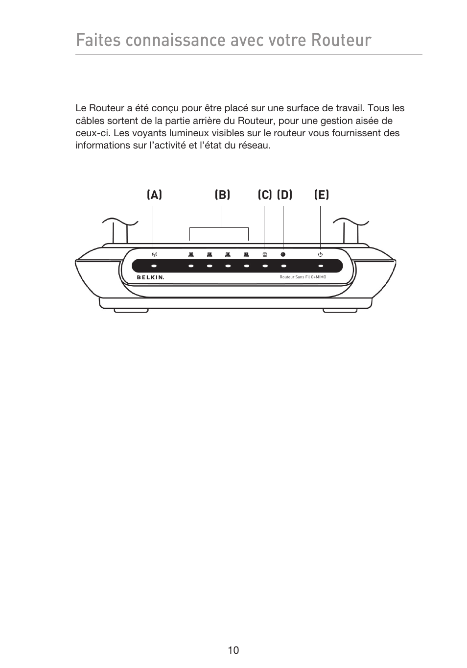 Faites connaissance avec votre routeur, B) (c) (d) (e) | Belkin F5D9230UK4 User Manual | Page 124 / 667