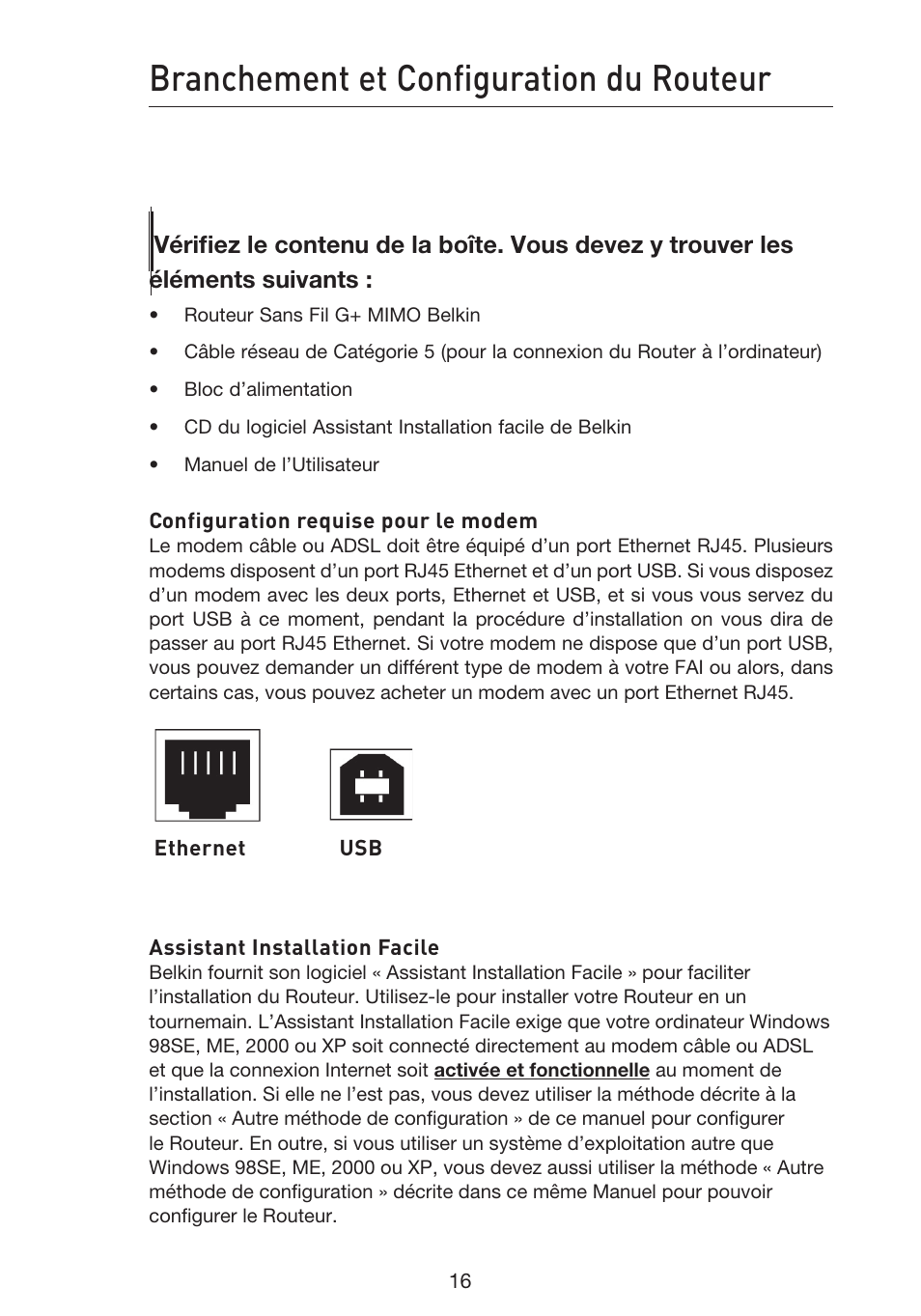 Branchement et configuration du routeur | Belkin F5D9230UK4 User Manual | Page 130 / 667