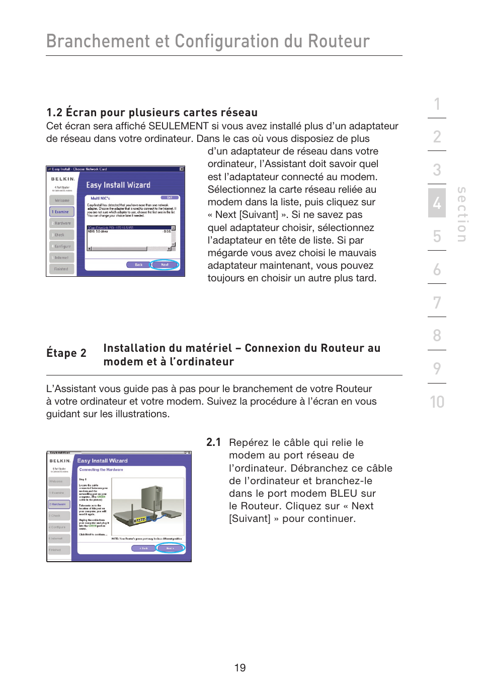 Branchement et configuration du routeur | Belkin F5D9230UK4 User Manual | Page 133 / 667