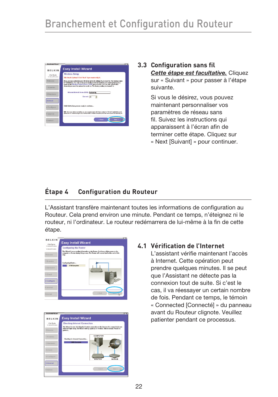 Branchement et configuration du routeur | Belkin F5D9230UK4 User Manual | Page 136 / 667