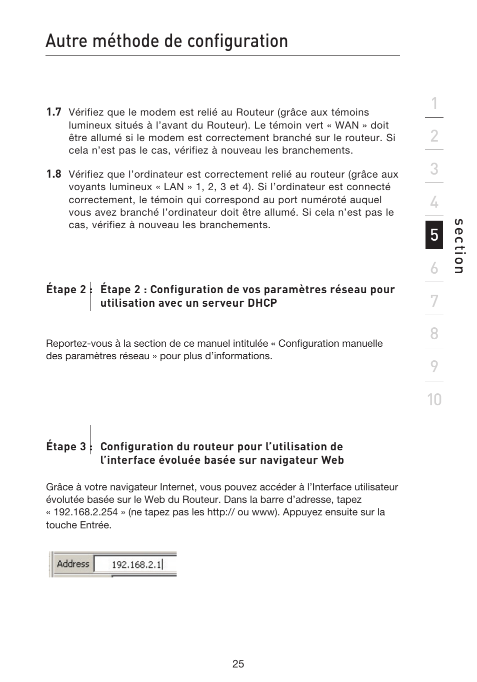 Autre méthode de configuration, Se ct io n | Belkin F5D9230UK4 User Manual | Page 139 / 667