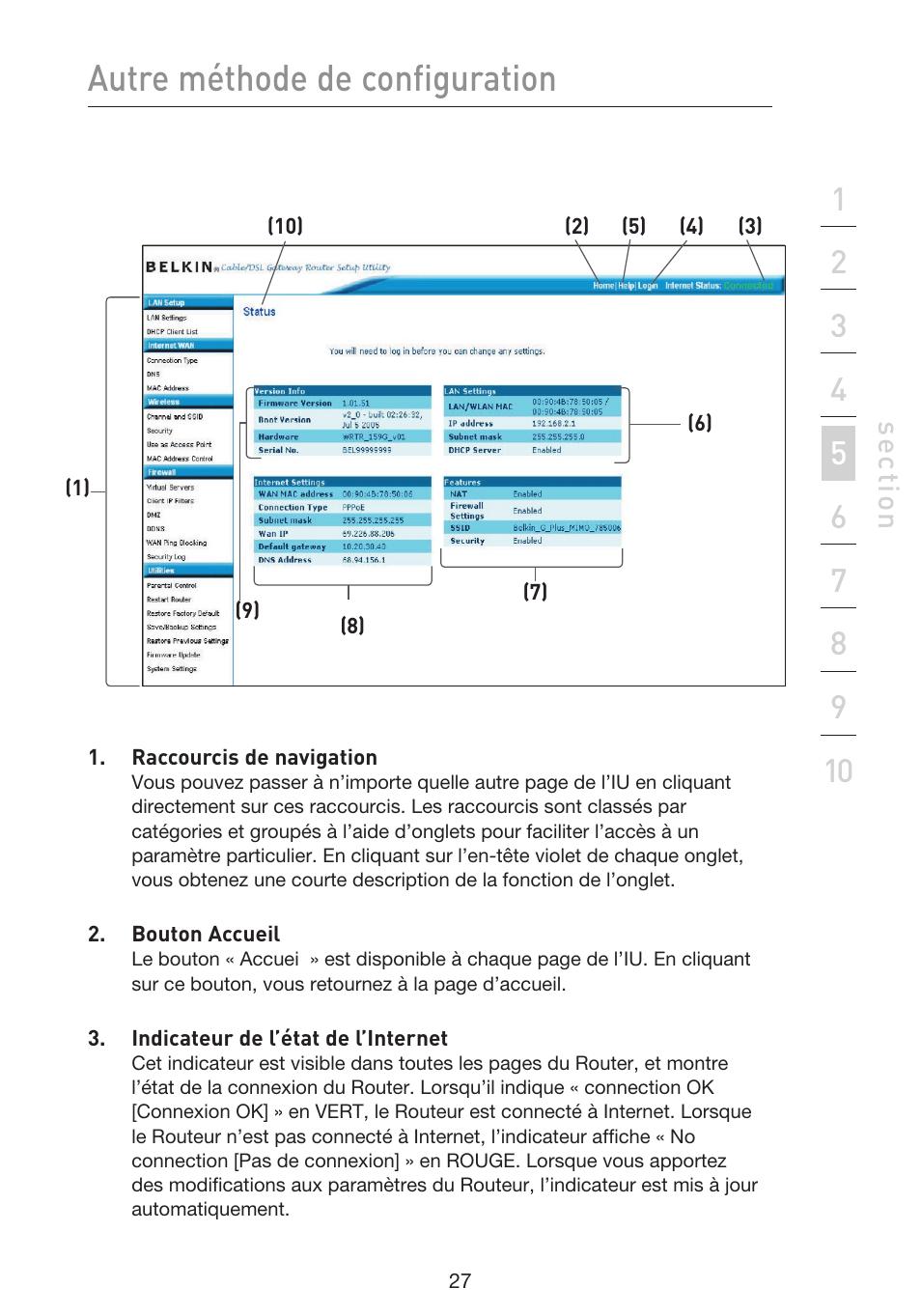 Autre méthode de configuration, Se ct io n | Belkin F5D9230UK4 User Manual | Page 141 / 667