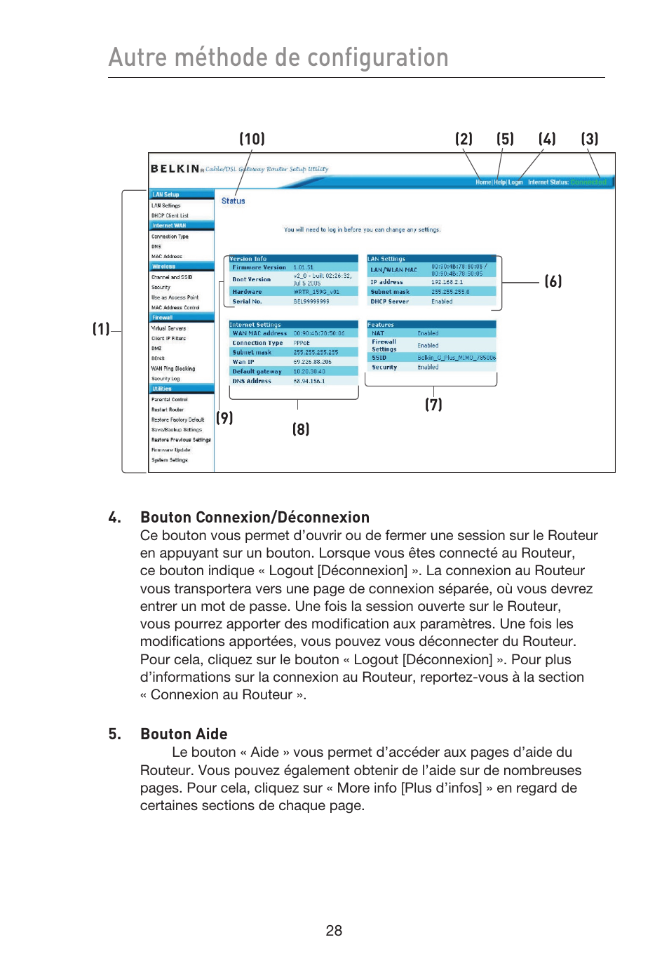 Autre méthode de configuration | Belkin F5D9230UK4 User Manual | Page 142 / 667