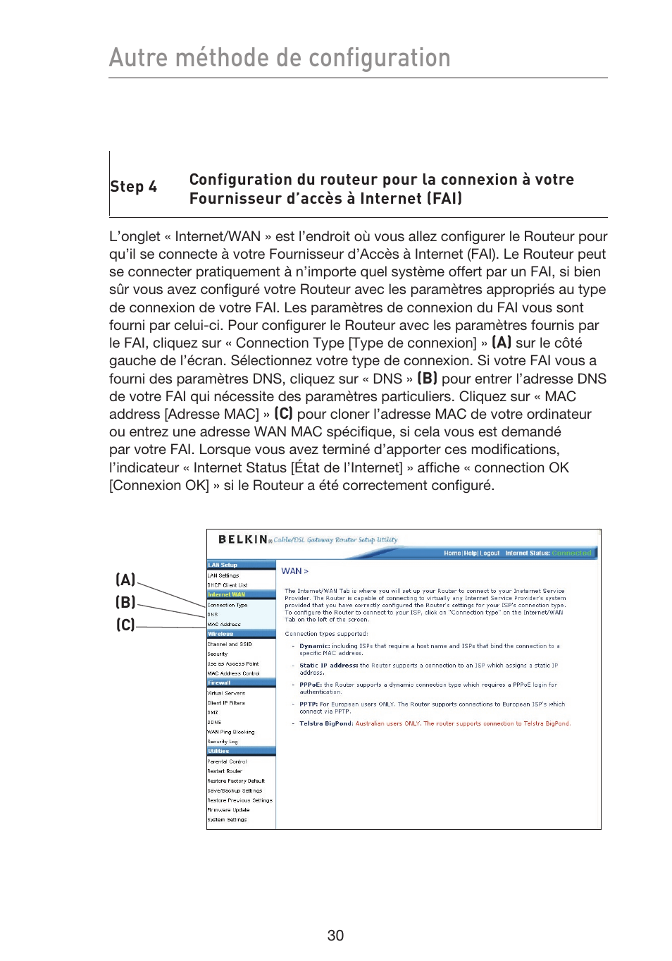 Autre méthode de configuration | Belkin F5D9230UK4 User Manual | Page 144 / 667