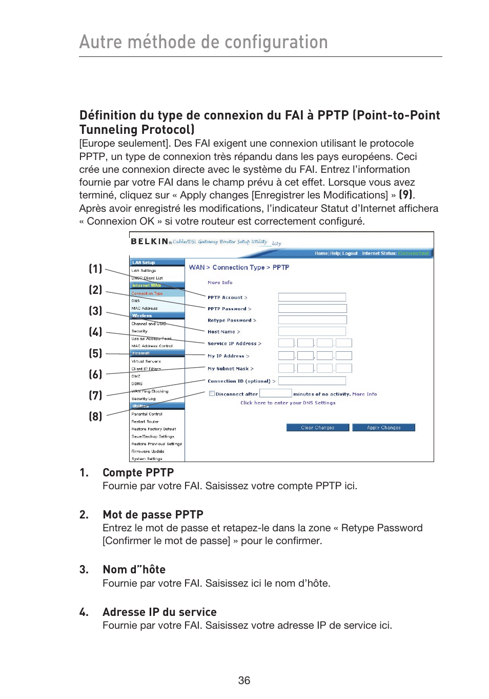 Autre méthode de configuration | Belkin F5D9230UK4 User Manual | Page 150 / 667